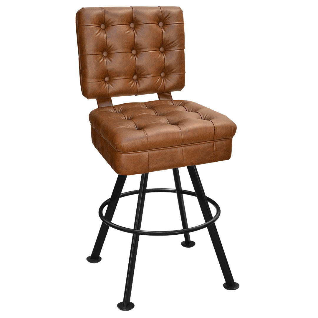 Gladiator 925 Tufted Bucket Bar Stool on Black Rounded Base with Choice of 2 Vinyl Colors Questions & Answers