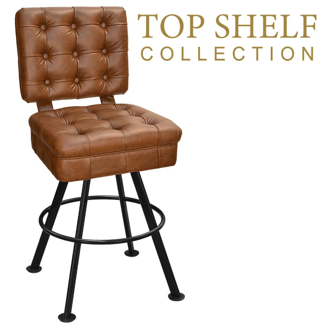 Top Shelf Collection Gladiator 925 Tufted Bucket Bar Stool on Black Rounded Base with Choice of 2 Vinyl Colors Questions & Answers