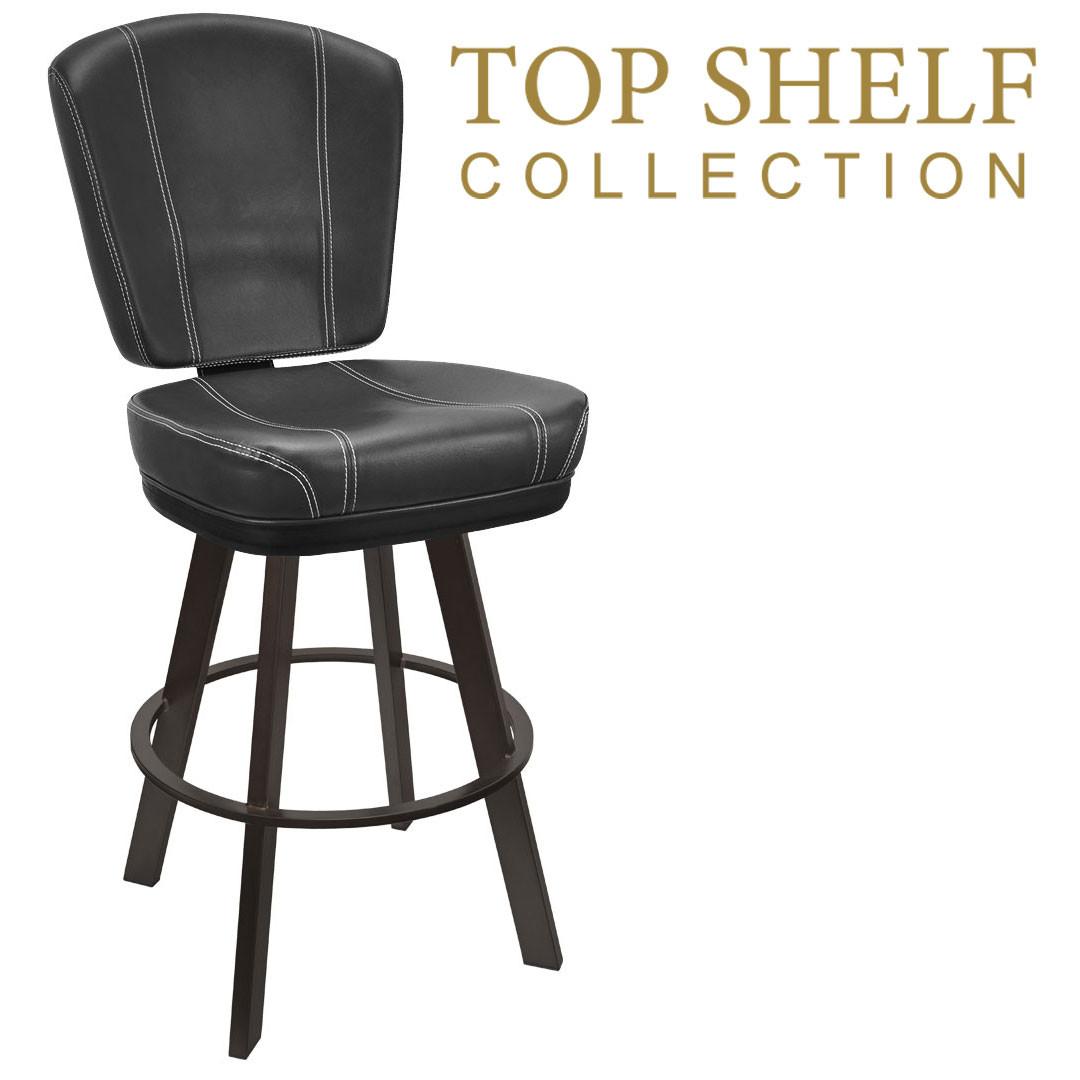 Top Shelf Collection Gladiator 825 Modern Bucket Bar Stool on Large Black Frame with White Stitching and Choice of 4 Vinyl Colors Questions & Answers