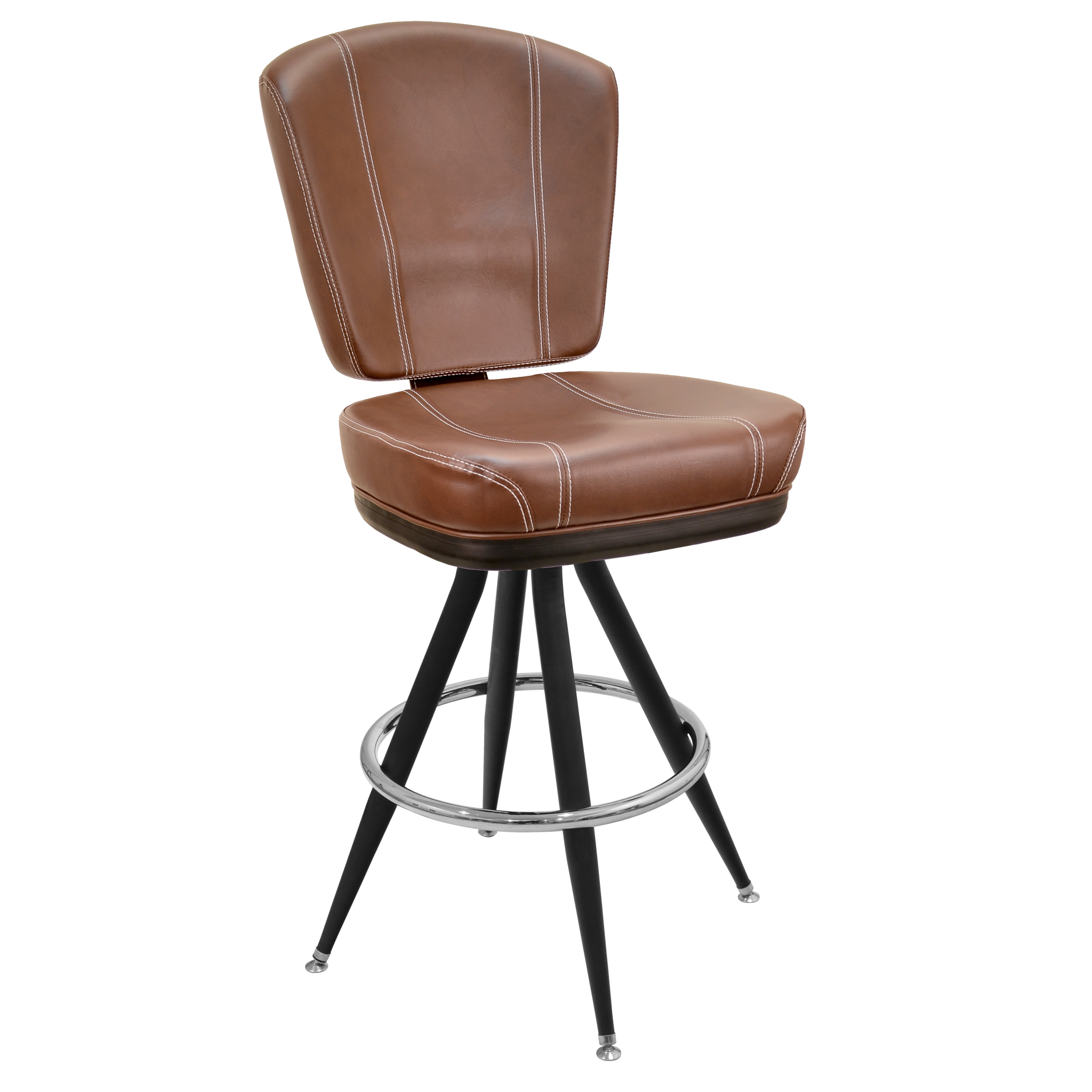 Gladiator Modern Bucket Bar Stool on Vintage Black Frame with Chrome Ring and Choice of 4 Vinyl Colors Questions & Answers