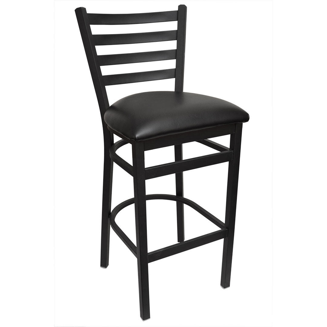 Gladiator Black Ladder Back Metal Bar Stool with Choice of 3 Stock Vinyl Seats Questions & Answers