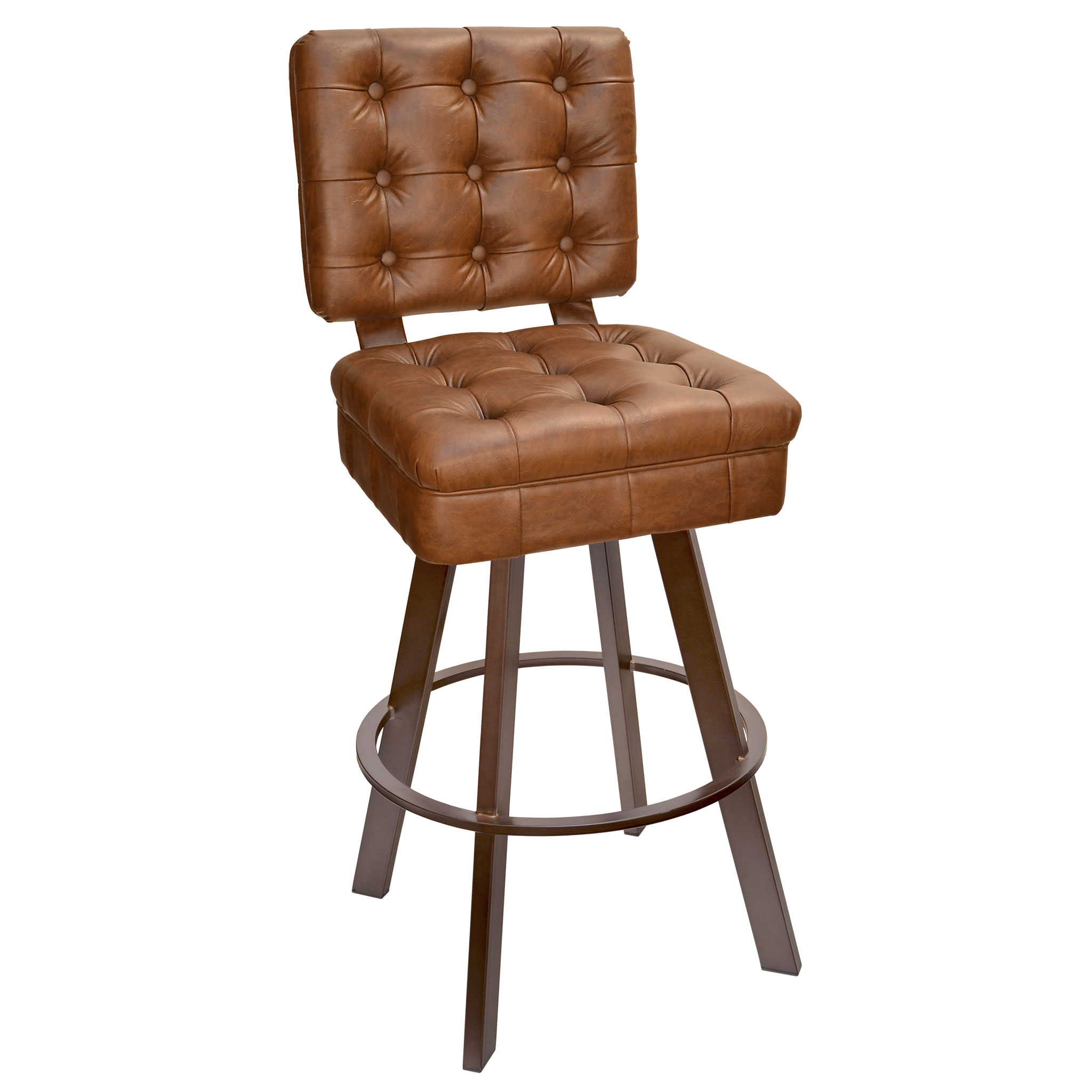 Gladiator Tufted Bucket Bar Stool on Rust 900 Base with Choice of 2 Vinyl Colors Questions & Answers