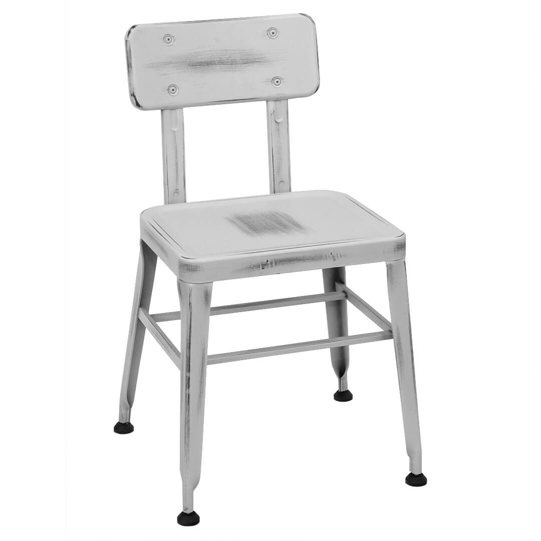 CLOSEOUT: Simon Industrial Chair in Distressed White with Optional Wood or Vinyl Seat Questions & Answers