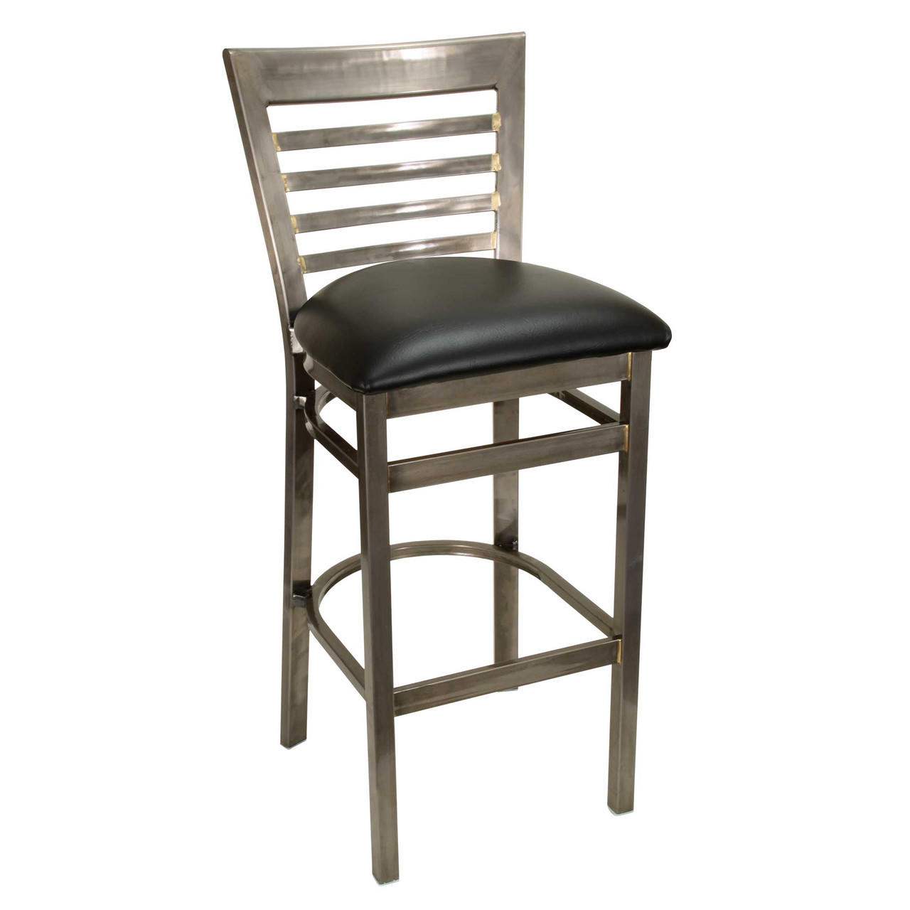 CLOSEOUT: Gladiator Clear Coat Full Ladder Back Metal Bar Stool with Choice of 4 Stock Vinyl Seats Questions & Answers