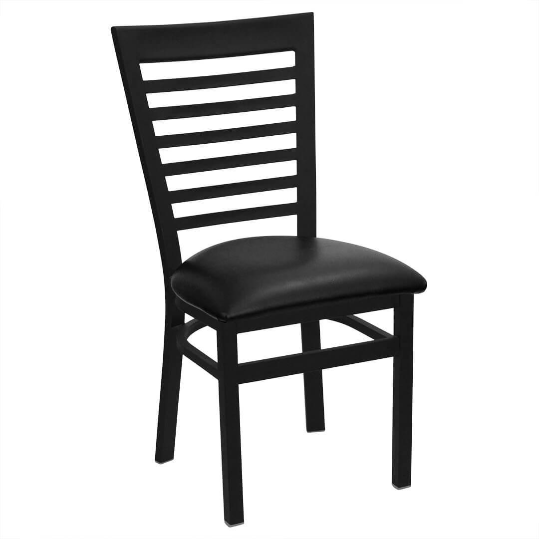 Gladiator Black Full Ladder Back Metal Chair with Choice of 4 Stock Vinyl Seats Questions & Answers