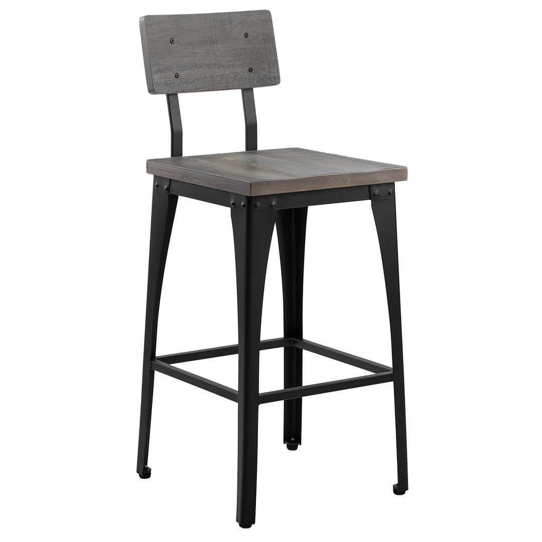 CLOSEOUT: Olsen Collection Bar Stool With Black Steel Frame and Shaker Gray Solid Wood Seat / Back Questions & Answers