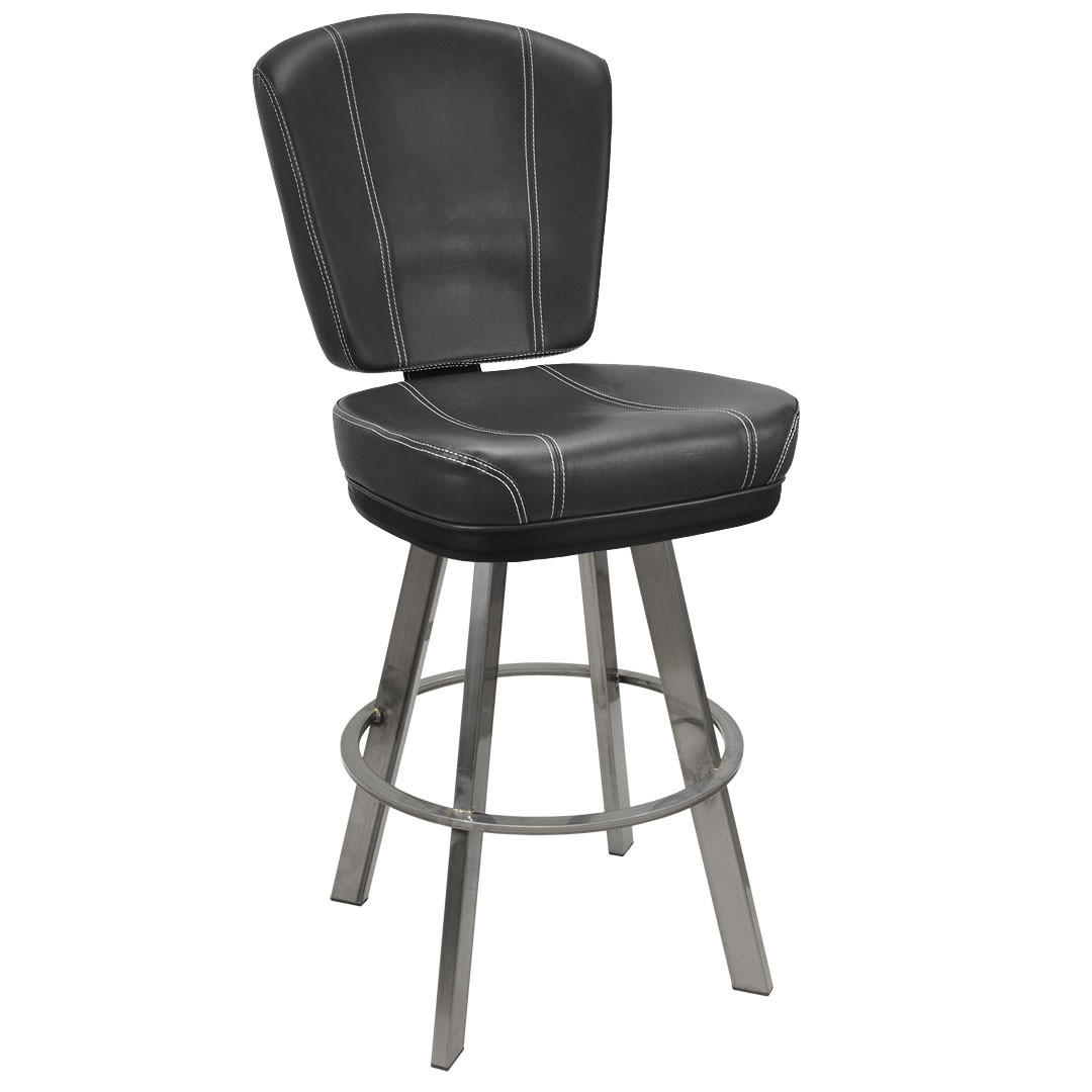 Gladiator 825 Modern Bucket Bar Stool on Large Clear Coat Frame with White Stitching and Choice of 4 Vinyl Colors Questions & Answers