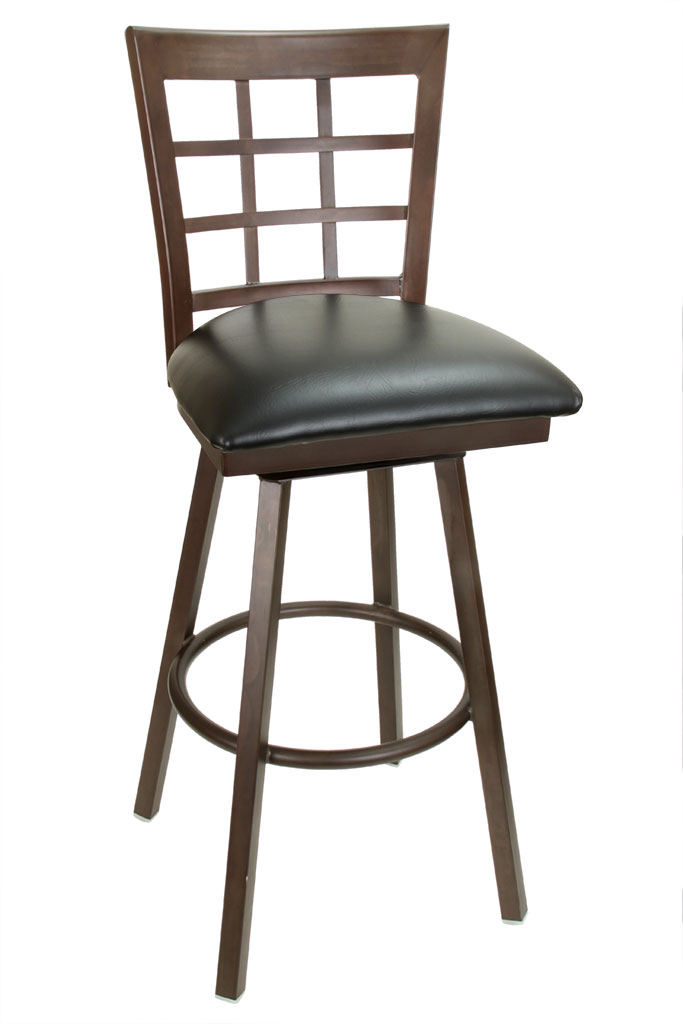 Gladiator Rust Powder Coat Window Pane Swivel Bar Stool with Choice of 3 Stock Vinyl Seats Questions & Answers