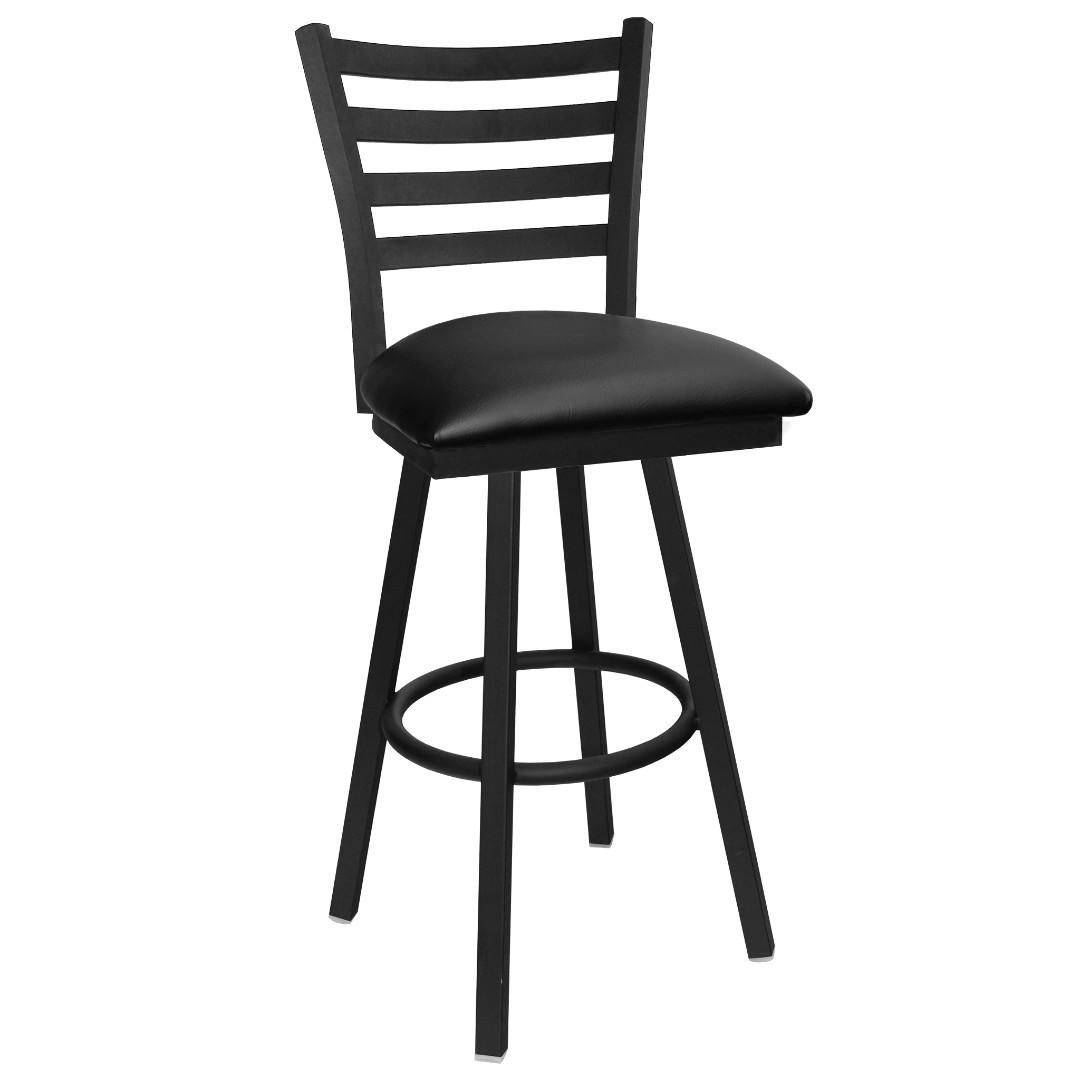 Gladiator Black Ladder Back Swivel Bar Stool with Choice of 3 Stock Vinyl Seats Questions & Answers